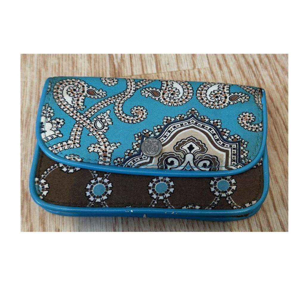 Vera Bradley Blue Brown Paisley Women’s Wallet Snap Flap Zip Pocket, Logo
